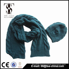 100% acrylic fashion new design knitted scarf hat set